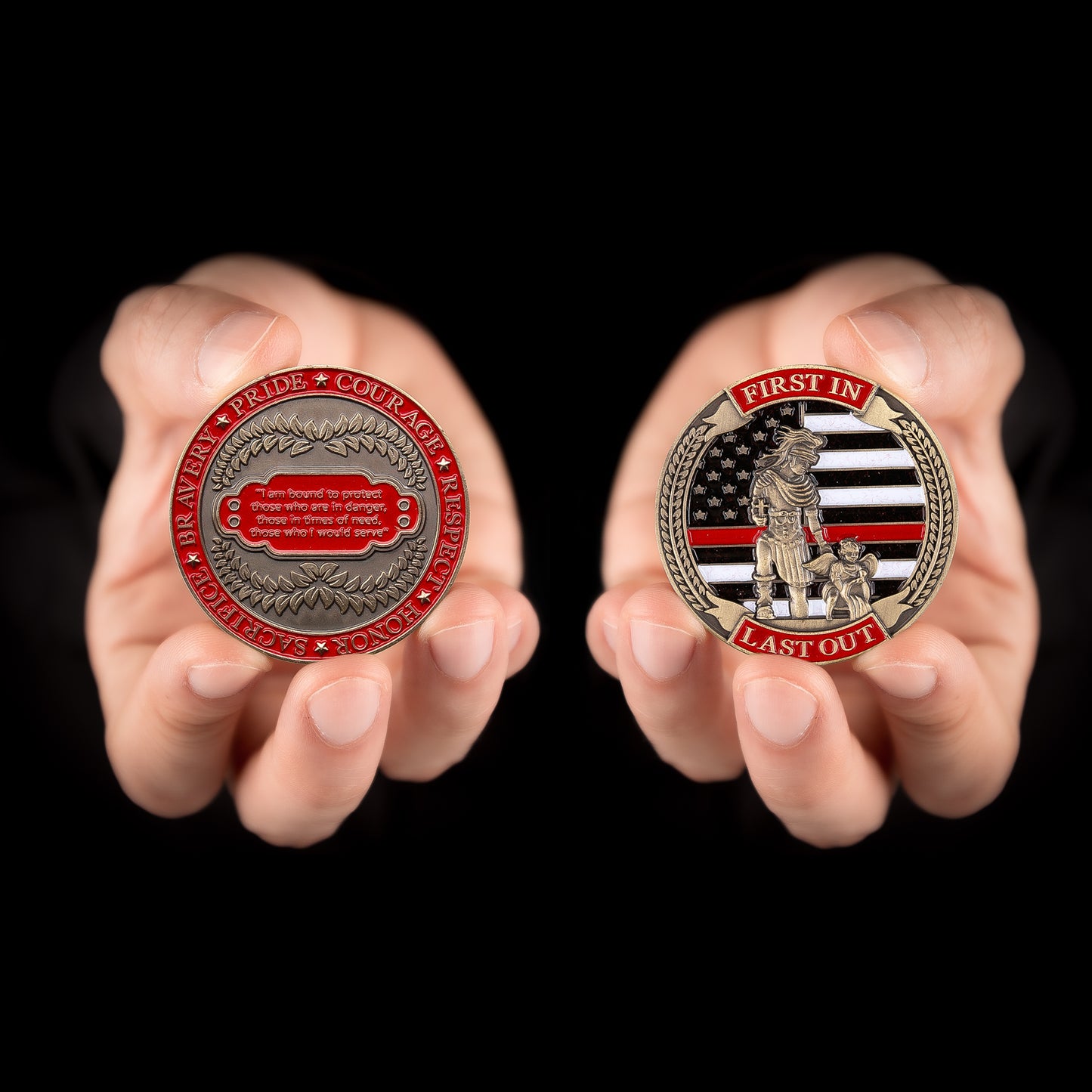 First In Last Out Firefighter Coin