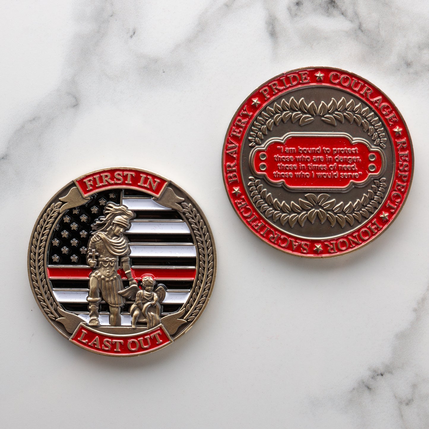First In Last Out Firefighter Coin